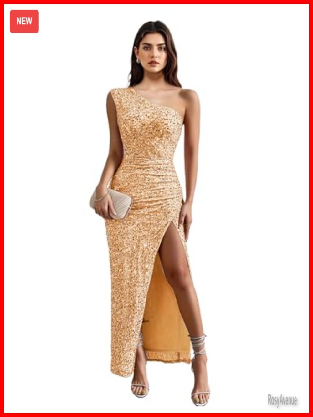 Sequin One Shoulder Sleeveless High Split Maxi Dress for Wedding Guest